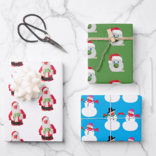 Pandemie Spaß Santa Snowman in der Gesichtsmaske T Geschenkpapier Set