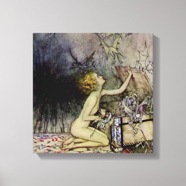 "Pandora öffnet die Box" von Arthur Rackham Leinwanddruck (Vorderseite)