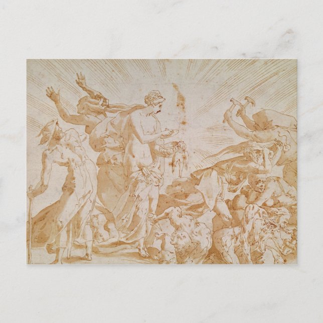 Pandora öffnet die Schachtel Postkarte (Vorderseite)