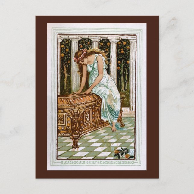 Pandora will die Box öffnen Postkarte (Vorderseite)