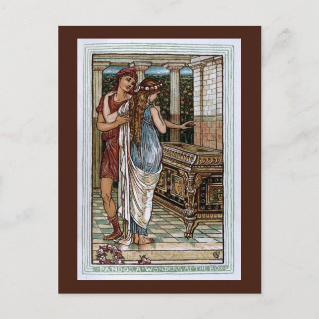 Pandora wundert sich an der Box Postkarte (Vorderseite)