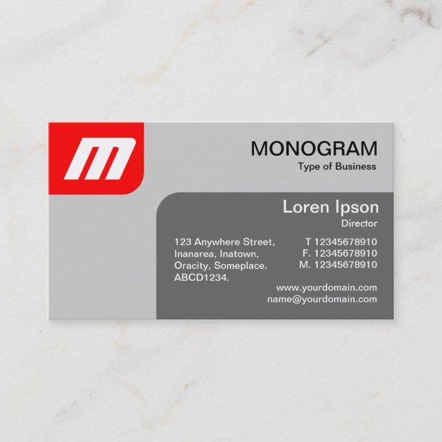 Panels MonoGram - Rot und Grau Visitenkarte (Vorderseite)