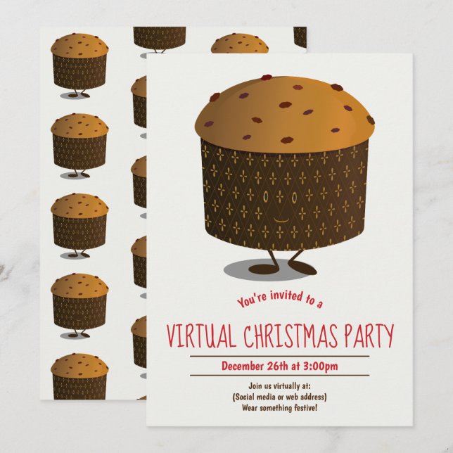 Panettone Red Brown Virtual Christmas Party Einladung (Vorne/Hinten)