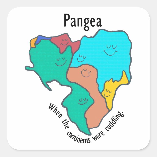 Pangea Continents Cuddling Multicolor Quadratischer Aufkleber (Vorderseite)