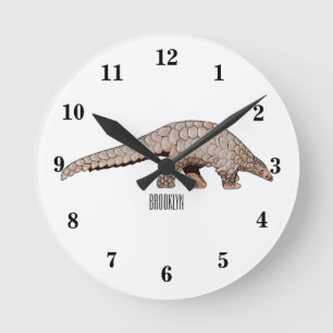 Pangolin-Cartoon Runde Wanduhr