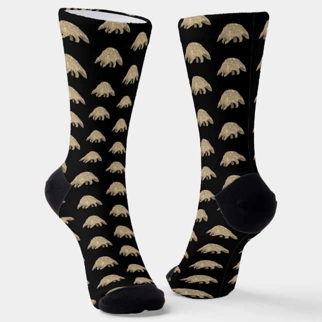 Pangolin Süße Tier Art Black Socken (Gewinkelt)