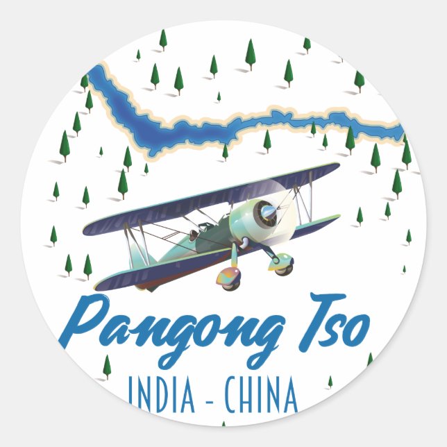 Pangong Tso India China Karte Poster. Runder Aufkleber (Vorderseite)