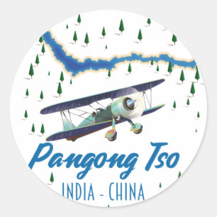 Pangong Tso Indien China Kartenposter. Runder Aufkleber