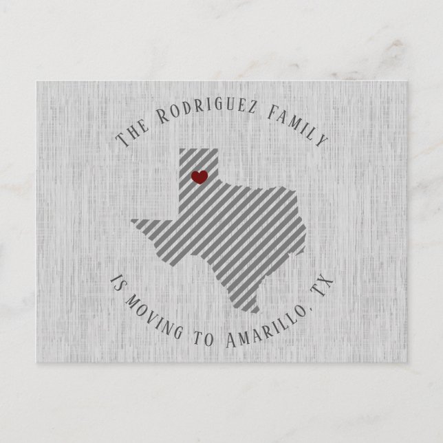 Panhandle Gray Linen und Heart Texas Moving Ankündigungspostkarte (Vorderseite)