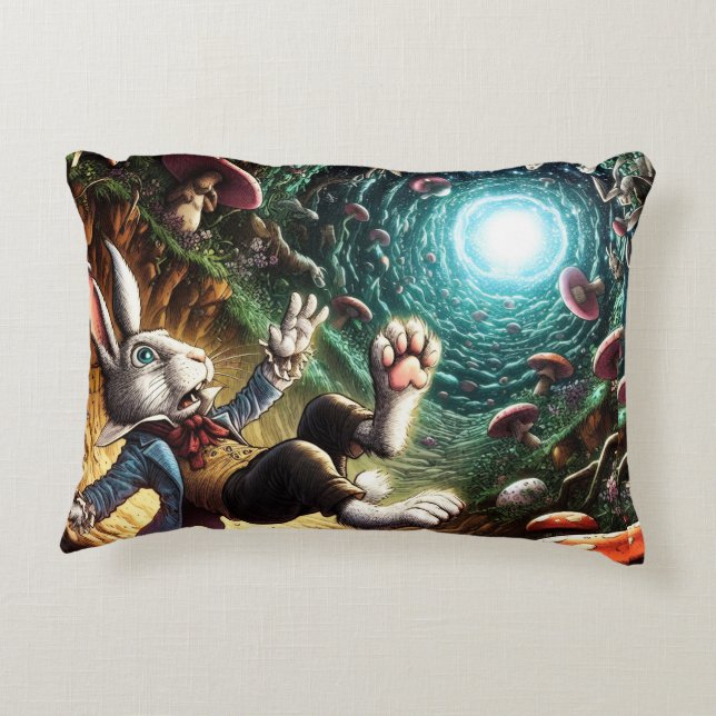 Panicked Bunny Falling Down The Rabbit Hole Dekokissen (Rückseite)