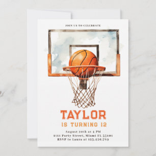 Panier de Basketball Aquarelle Invitation Annivers