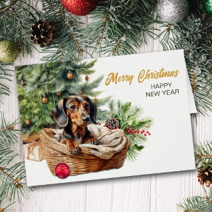 Panier de Noël en osier pour chien Dachshund
