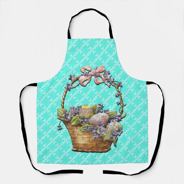 Panier de Pâques Turquoise À damiers tablier desig (Recto)