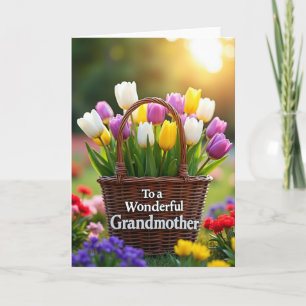 Panier de tulipes Merveilleuse grand-mère Carte