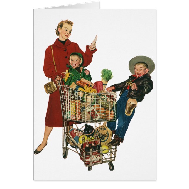 Panier d'épicerie Retro Family, Mom and Kids (Devant)