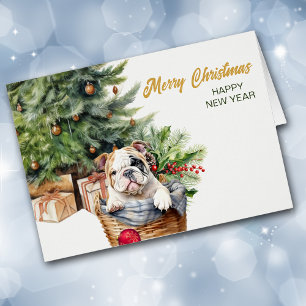 Panier en osier pour chiot Bulldog Noël