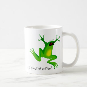 Panik-Frosch benötigt Kaffee Kaffeetasse
