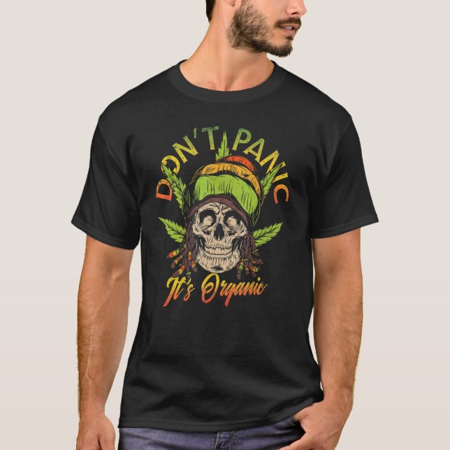 Panik nicht seinen Bio Schädel für Reggae Rasta T-Shirt (Vorderseite)