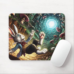 Panikhase, die das Kaninchenloch herunter fällt Mousepad