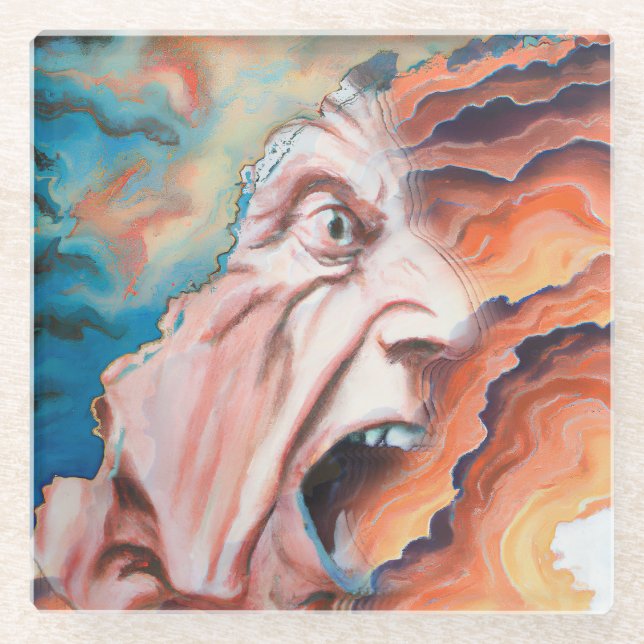 Panikwellen Ölmalerei Glasuntersetzer (Vorderseite)