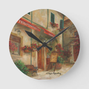 Panini Cafe Ölgemälde durch Chris Brandley Runde Wanduhr