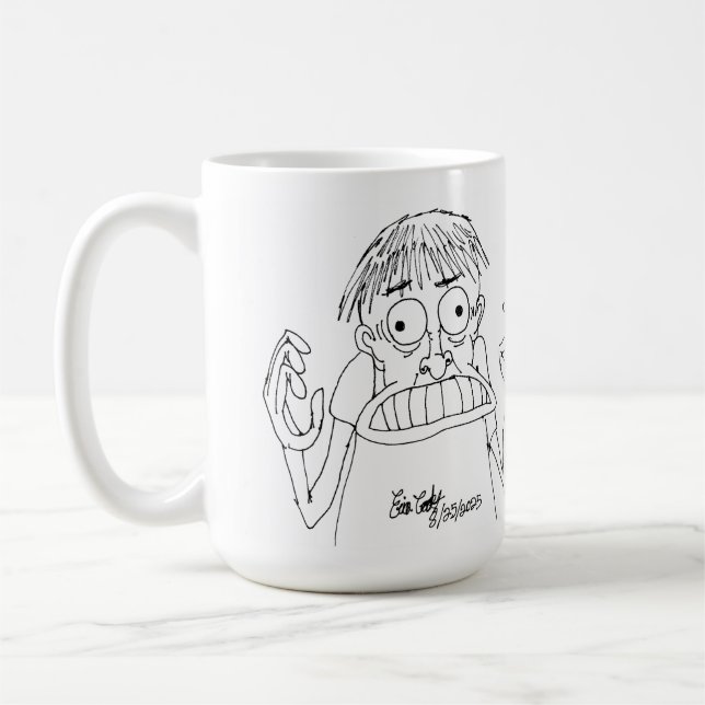 panische Cartoonfigur Kaffeetasse (Links)