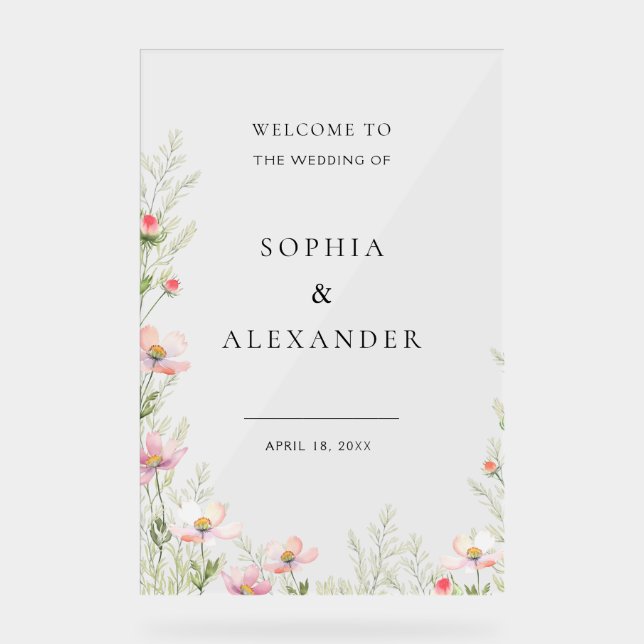 Panneau Acrylique fleur sauvage Mariage Bienvenue. (Recto)