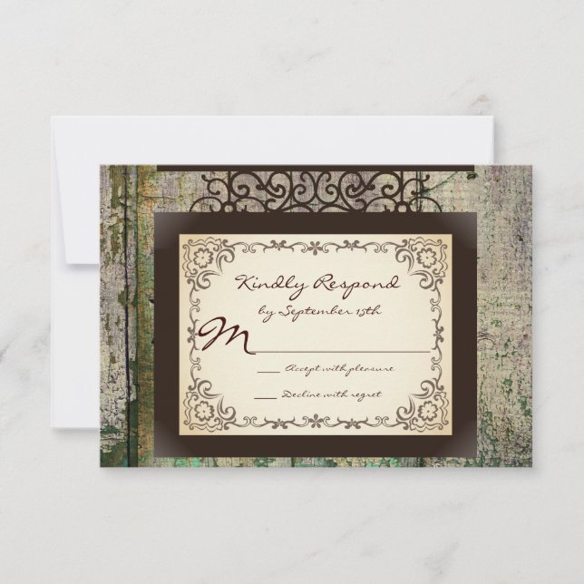 Panneau antique Cartes RSVP Mariage campagnard Rus (Devant)