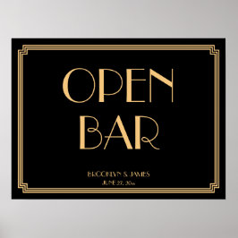 Panneau Art Déco Gold Gatsby Mariage Open Bar 24x1