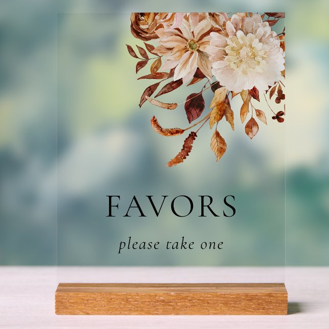 Panneau Automne Favorisant Acrylique (Fall Floral Wedding Favors Acrylic Sign by Painted Paperie
)