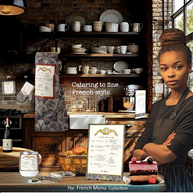 Panneau central du menu français (Our print design of a real French fine cuisine menu will look lovely in your kitchen or dining space)