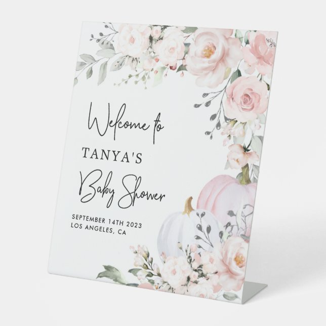 Panneau Citrouille rose Baby shower de bienvenue (Recto)