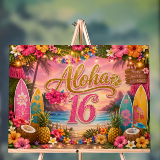 Panneau d'anniversaire Aloha Sweet 16