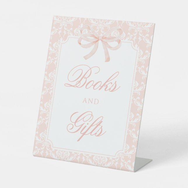 Panneau de baby shower à arc rose Livres et cadeau (Recto)