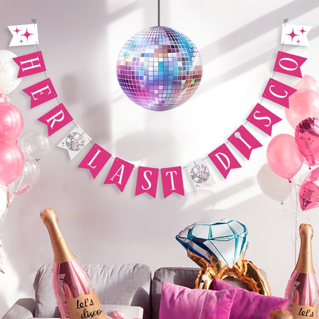 Panneau de bannière de son Dernier bal de disco Ba (Her Last Disco hot pink trendy disco ball wedding bachelorette party banner decoration wall decor)