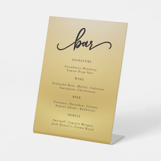 Panneau de bar à cocktails Gold Modern Script Mari (Recto)