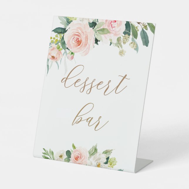 Panneau de bar à desserts floral rose élégant (Recto)