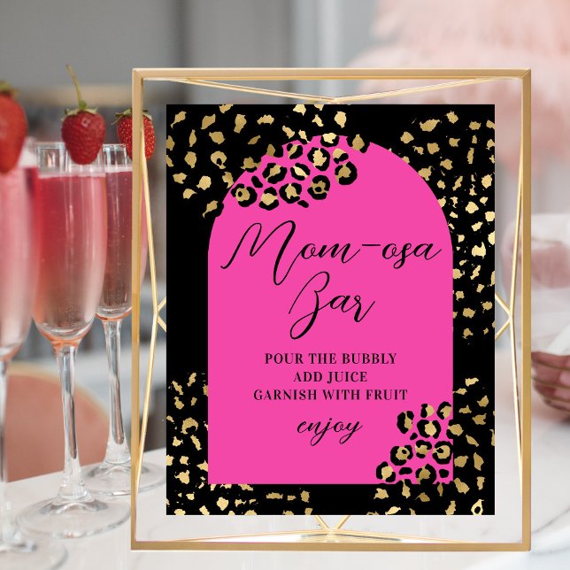 Panneau de bar Mom-osa à impression léopard rose (Créateur téléchargé)