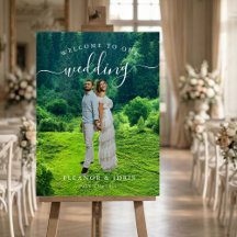 Panneau de bienvenue à notre mariage avec photo de