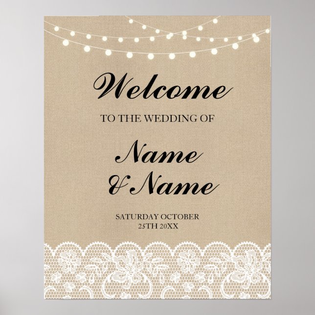 Panneau de bienvenue affiche mariage dentelle toil (Devant)