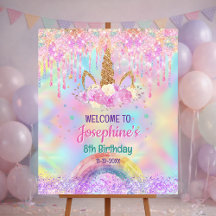 Panneau de bienvenue d'anniversaire licorne arc-en