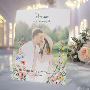 Panneau de bienvenue de mariage à la fleur sauvage