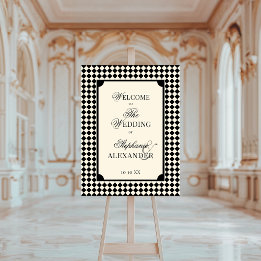 Panneau de bienvenue de mariage argent noir vintag