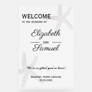 Panneau de bienvenue de mariage côtier en acryliqu
