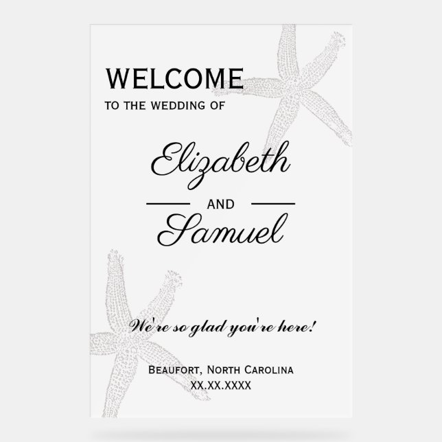 Panneau de bienvenue de mariage côtier en acryliqu (Recto)