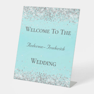 Panneau de bienvenue de mariage élégant bleu paill