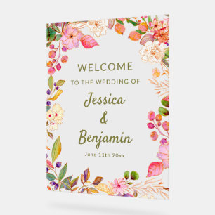 Panneau de bienvenue de mariage floral aquarelle c