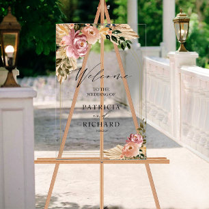Panneau de bienvenue de mariage floral bohème aux 