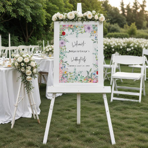 Panneau de Bienvenue de Mariage Floral Coloré et V