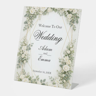 Panneau de bienvenue de mariage floral élégant dor
